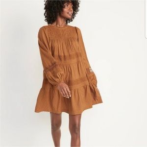 Old Navy Long-Sleeve Pintucked Clip-Dot Mini Swing Dress NBW